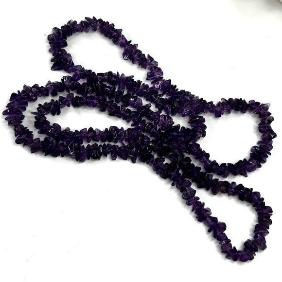 Amethyst Chip Nugget Necklace 29” Long Strand Gemstone - Picture 7 of 8